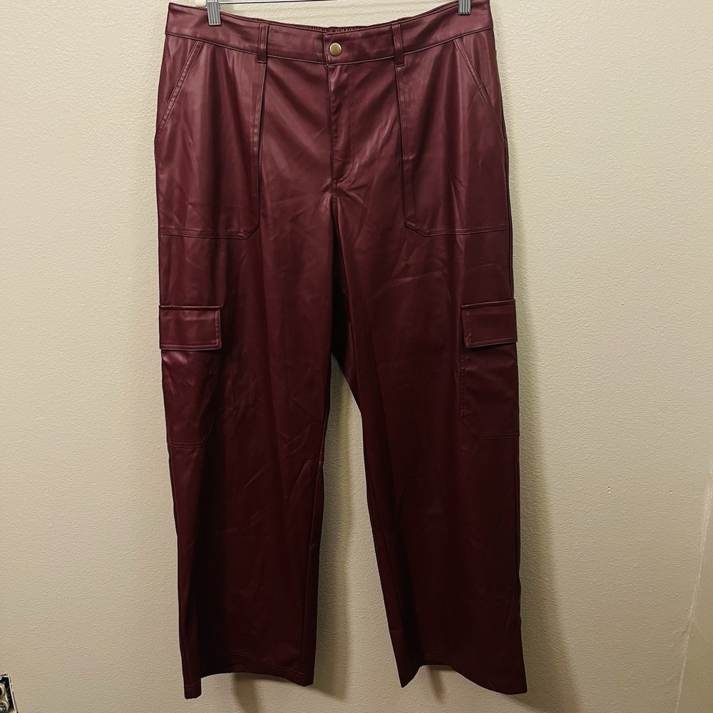 Wild Fable Faux Leather Pants Wide Leg Cargo Burgundy Baddie Grunge Size XXL
